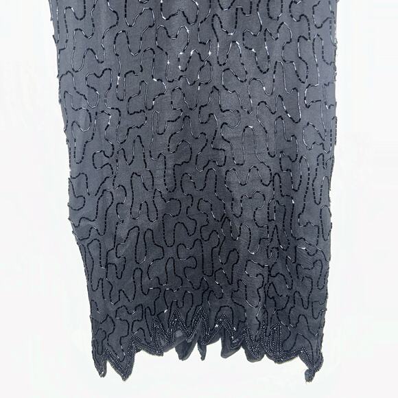 Vintage Laurence Kazar Silk Dress 2XL Black Beaded Sequin Elegant Formal Holiday - Picture 4 of 16